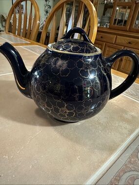 VTG Hall China Cobalt Blue Teapot featuring iconic "French Flower" pattern